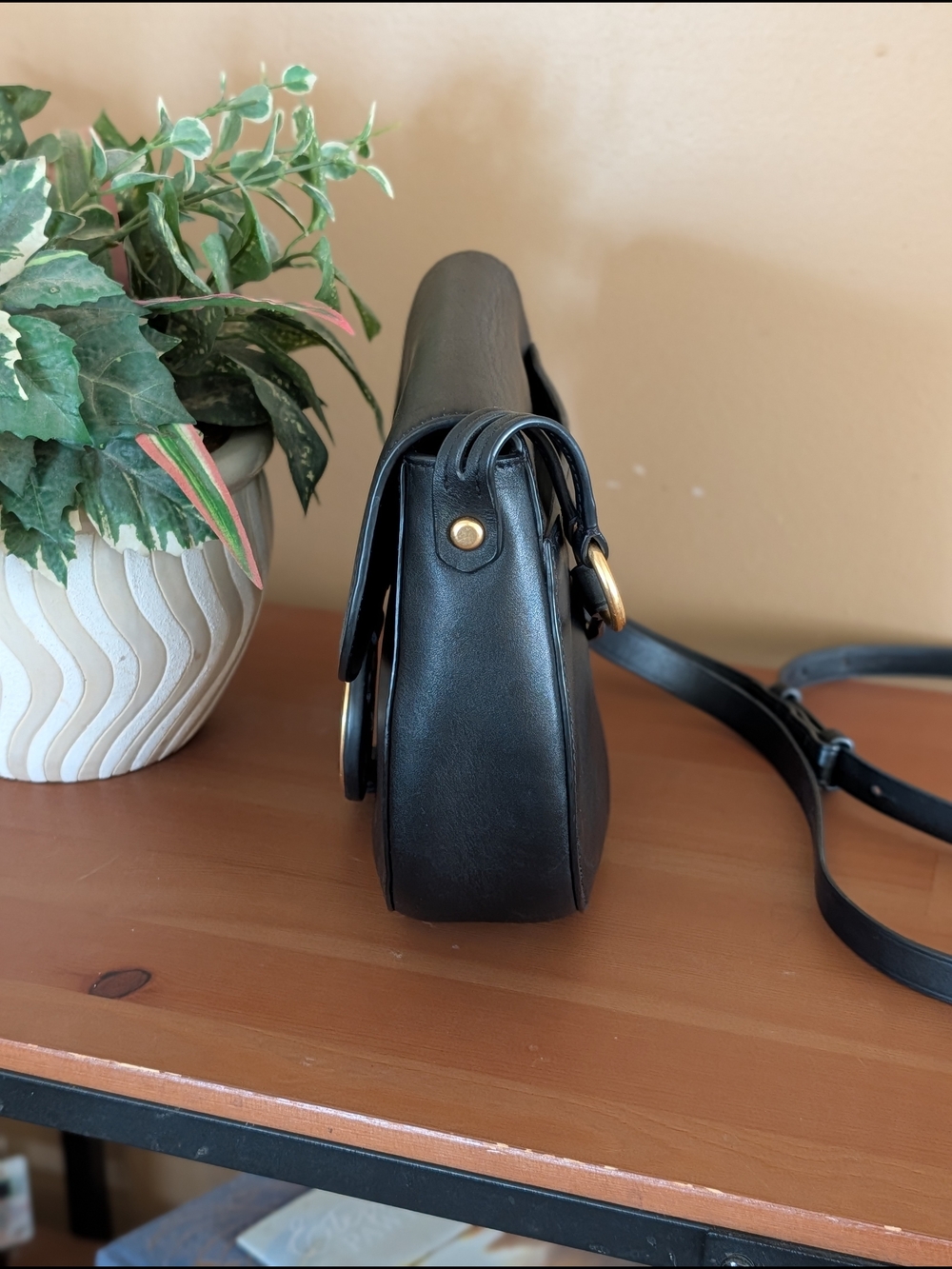 Tory Burch Black Leather Fleming Saddle Crossbody - Picture 3 of 6